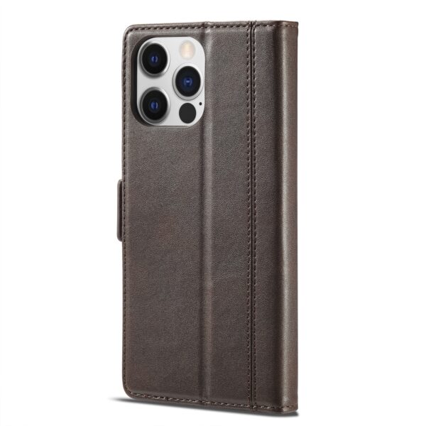 iPhone 14 Θήκη Βιβλίο Καφέ LC.IMEEKE Magnetic Buckle Horizontal Flip Case Coffee