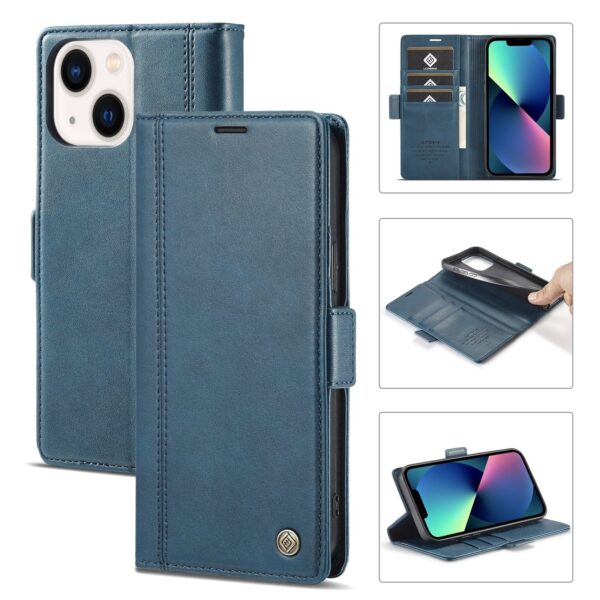 iPhone 14 Plus Θήκη Βιβλίο Μπλε LC.IMEEKE Magnetic Buckle Horizontal Flip Case Blue