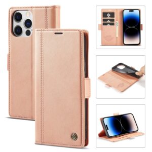 iPhone 14 Pro Θήκη Βιβλίο Ροζ - Χρυσό LC.IMEEKE Magnetic Buckle Horizontal Flip Case Rose Gold