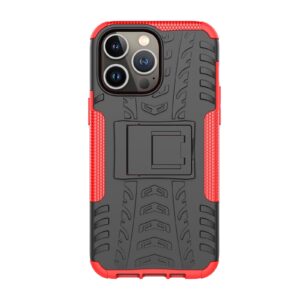 iPhone 14 Pro Max Θήκη Κόκκινη Tire Texture Shockproof TPU+PC Phone Case with Holder Red