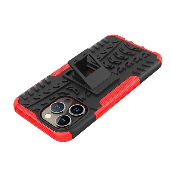 iPhone 14 Pro Max Θήκη Κόκκινη Tire Texture Shockproof TPU+PC Phone Case with Holder Red