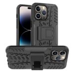 iPhone 14 Pro Max Θήκη Μαύρη Tire Texture Shockproof TPU+PC Phone Case with Holder Black