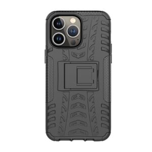 iPhone 14 Pro Max Θήκη Μαύρη Tire Texture Shockproof TPU+PC Phone Case with Holder Black