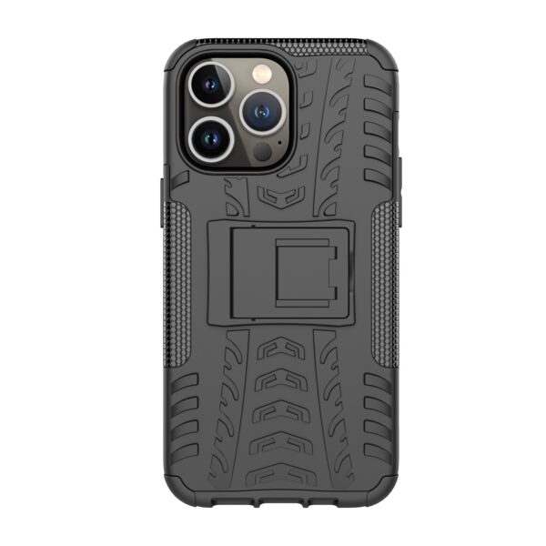 iPhone 14 Pro Max Θήκη Μαύρη Tire Texture Shockproof TPU+PC Phone Case with Holder Black