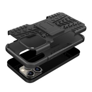 iPhone 14 Pro Max Θήκη Μαύρη Tire Texture Shockproof TPU+PC Phone Case with Holder Black