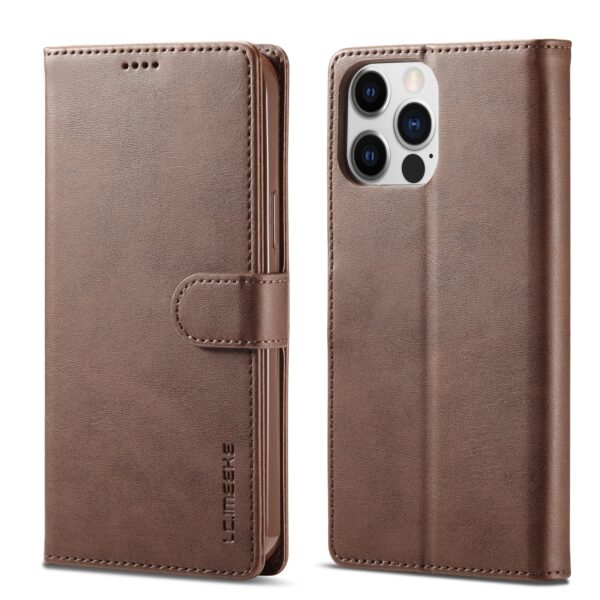 iphone 14 Pro Max Θήκη Βιβλίο Καφέ LC.IMEEKE Calf Texture Phone Case Brown
