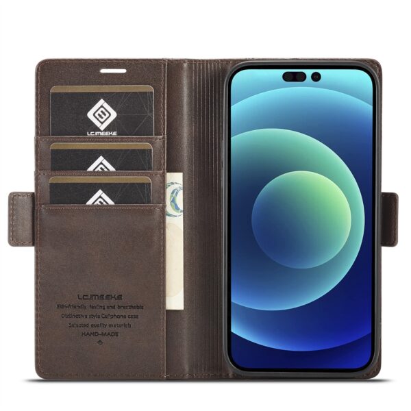 iPhone 14 Pro Max Θήκη Βιβλίο Καφέ LC.IMEEKE Magnetic Buckle Horizontal Flip Case Coffee
