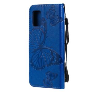 Samsung Galaxy A51 5G Θήκη Βιβλίο Μπλε Πεταλούδες 3D Butterflies Embossing Pattern Horizontal Flip Case Blue