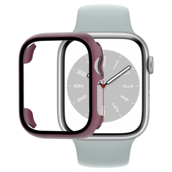 Apple Watch Series 8 / 7 45mm Γυαλί Προστασίας Οθόνης Shockproof PC+Tempered Glass Protective Case Wine Red