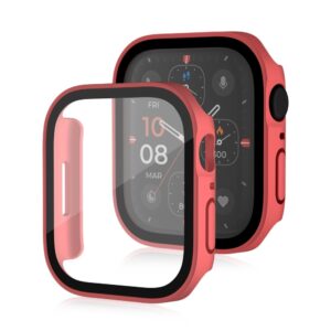 Apple Watch Series 7 45mm Life Waterproof Frosted 2 in 1 PC Frame + Tempered Glass Protective Case Red