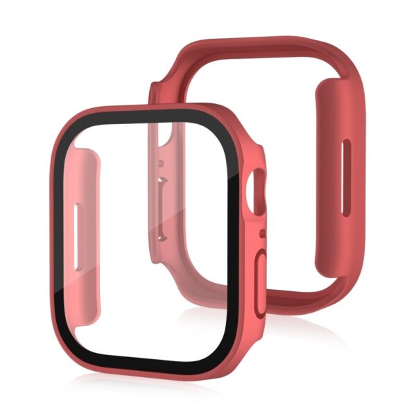 Apple Watch Series 7 45mm Life Waterproof Frosted 2 in 1 PC Frame + Tempered Glass Protective Case Red