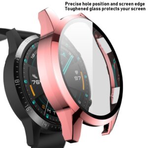 Huawei watch GT2 46MM 2 in 1 Tempered Glass Screen Protector + Fully Plating PC Case Pink