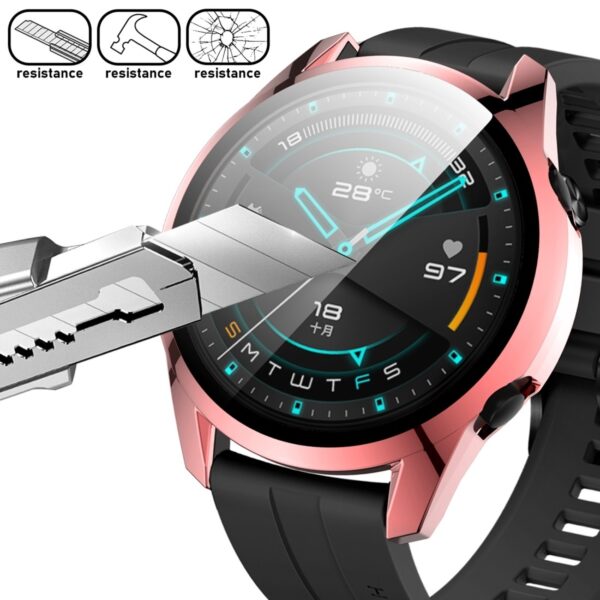 Huawei watch GT2 46MM 2 in 1 Tempered Glass Screen Protector + Fully Plating PC Case Pink