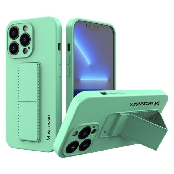 iPhone 13 Θήκη Σιλικόνης Βεραμάν Wozinsky Kickstand Case Flexible Silicone Cover With A Stand Mint Green