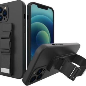 iPhone 13 Pro Max Θήκη Σιλικόνης Μαύρη Rope Case Gel TPU Airbag Case Cover with Lanyard Black