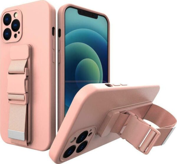 iPhone 13 Pro Max Θήκη Σιλικόνης Ροζ - Χρυσή Rope Case Gel TPU Airbag Case Cover with Lanyard Rose - Gold