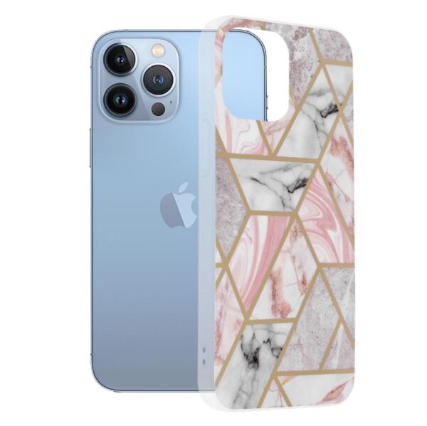 iPhone 13 Pro Max Θήκη Σιλικόνης Marble Series Back Cover Pink Hex
