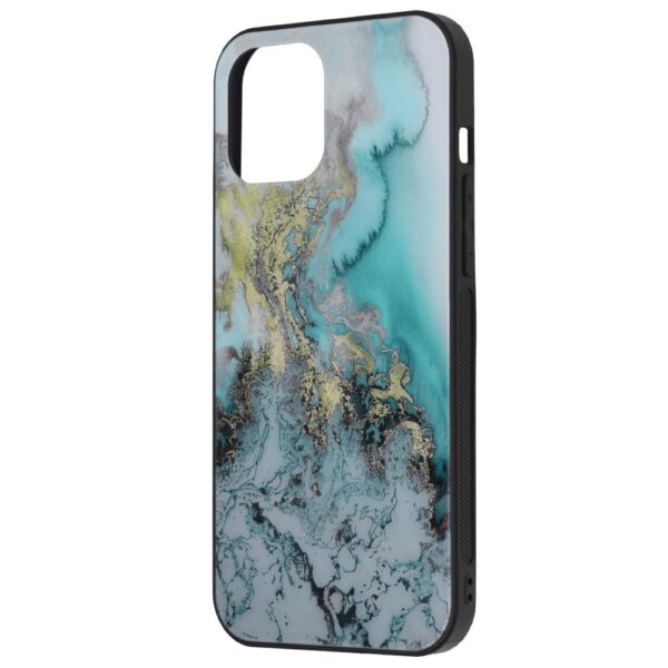 iPhone 12 Pro Max Θήκη Με Πλαίσιο Σιλικόνης Και Όψη Γυαλιού Glass Protective Case Blue Ocean