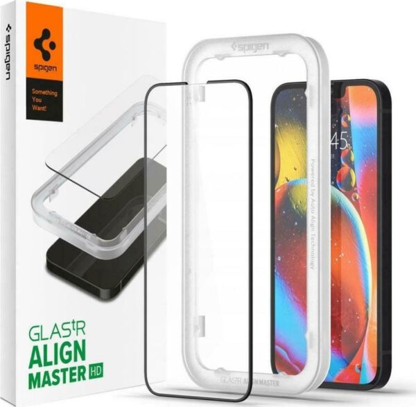 iPhone 14 / 13 / 13 Pro Προστατευτικό Τζαμάκι Μαύρο Tempered Glass Spigen ALM GLASS FC Black