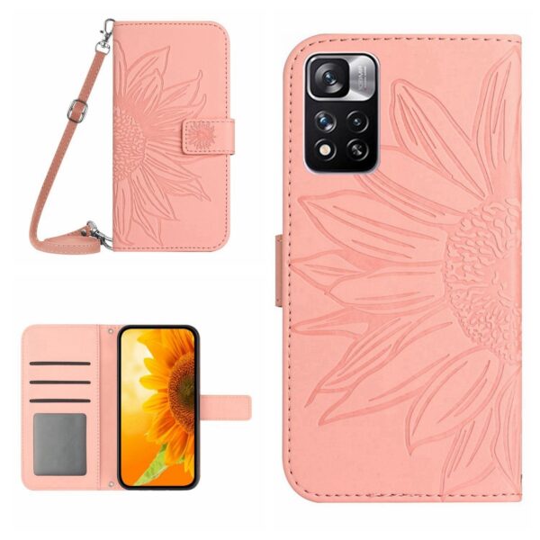 Xiaomi Poco M4 Pro 5G Θήκη Βιβλίο Ροζ Skin Feel Sun Flower Pattern Flip Phone Case with Lanyard Pink