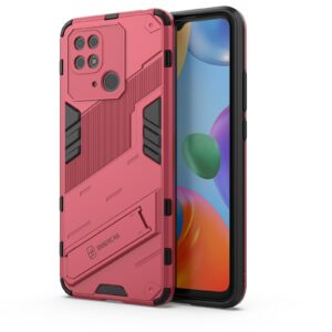 Xiaomi Redmi 10C Σκληρή Θήκη Απαλό Κόκκινη Punk Armor PC + TPU Phone Case with Holder Light Red
