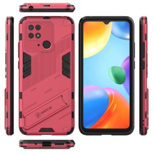 Xiaomi Redmi 10C Σκληρή Θήκη Απαλό Κόκκινη Punk Armor PC + TPU Phone Case with Holder Light Red