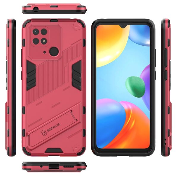 Xiaomi Redmi 10C Σκληρή Θήκη Απαλό Κόκκινη Punk Armor PC + TPU Phone Case with Holder Light Red