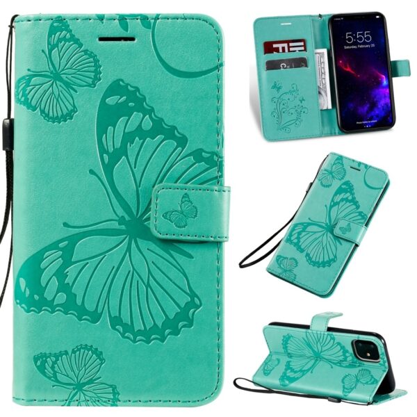 iPhone 11 Θήκη Βιβλίο Πράσινο Με Πεταλούδες Pressed Printing Butterfly Pattern Horizontal Flip Case Green