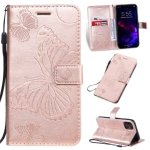 iPhone 11 Θήκη Βιβλίο Ροζ - Χρυσό Με Πεταλούδες Pressed Printing Butterfly Pattern Horizontal Flip Case Rose - Gold