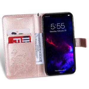 iPhone 11 Θήκη Βιβλίο Ροζ - Χρυσό Με Πεταλούδες Pressed Printing Butterfly Pattern Horizontal Flip Case Rose - Gold