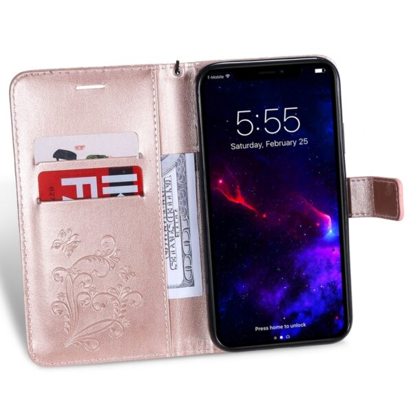 iPhone 11 Θήκη Βιβλίο Ροζ - Χρυσό Με Πεταλούδες Pressed Printing Butterfly Pattern Horizontal Flip Case Rose - Gold