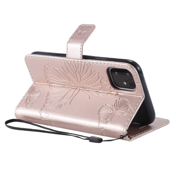 iPhone 11 Θήκη Βιβλίο Ροζ - Χρυσό Με Πεταλούδες Pressed Printing Butterfly Pattern Horizontal Flip Case Rose - Gold