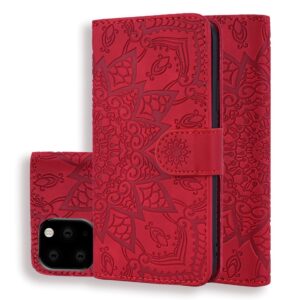 iPhone 11 Θήκη Βιβλίο Κόκκινο Calf Pattern Mandala Double Folding Design Embossed Case Red