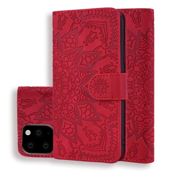 iPhone 11 Θήκη Βιβλίο Κόκκινο Calf Pattern Mandala Double Folding Design Embossed Case Red