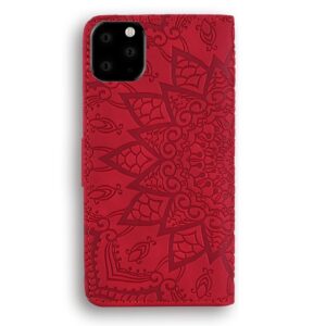 iPhone 11 Θήκη Βιβλίο Κόκκινο Calf Pattern Mandala Double Folding Design Embossed Case Red