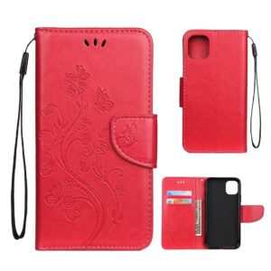 iPhone 11 Θήκη Βιβλίο Κόκκινο Πεταλούδες Butterfly Flower Pattern Horizontal Flip Case Red