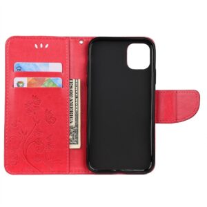 iPhone 11 Θήκη Βιβλίο Κόκκινο Πεταλούδες Butterfly Flower Pattern Horizontal Flip Case Red
