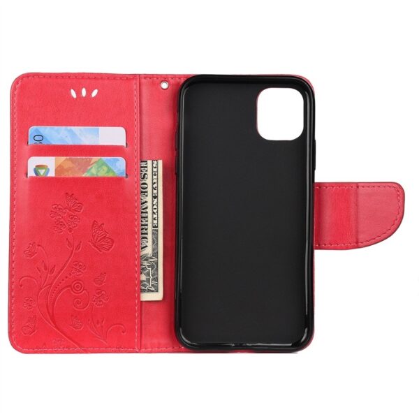 iPhone 11 Θήκη Βιβλίο Κόκκινο Πεταλούδες Butterfly Flower Pattern Horizontal Flip Case Red
