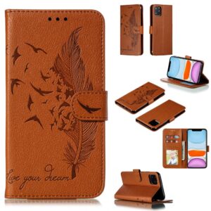 iPhone 11 Θήκη Βιβλίο Καφέ Feather Pattern Litchi Texture Horizontal Flip Case Brown