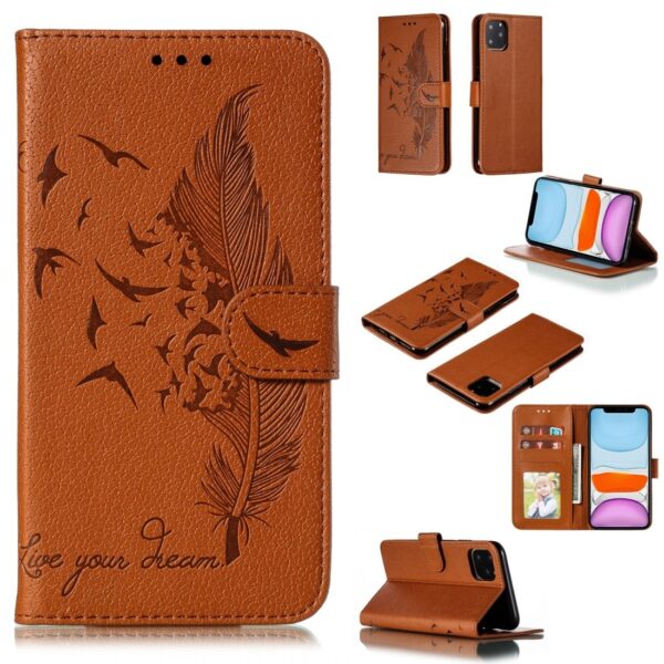 iPhone 11 Θήκη Βιβλίο Καφέ Feather Pattern Litchi Texture Horizontal Flip Case Brown