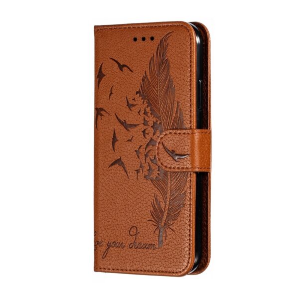 iPhone 11 Θήκη Βιβλίο Καφέ Feather Pattern Litchi Texture Horizontal Flip Case Brown