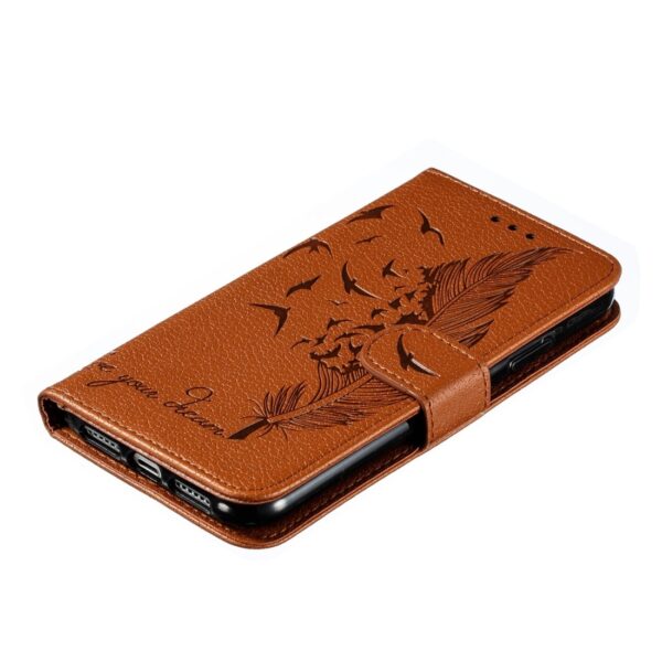 iPhone 11 Θήκη Βιβλίο Καφέ Feather Pattern Litchi Texture Horizontal Flip Case Brown