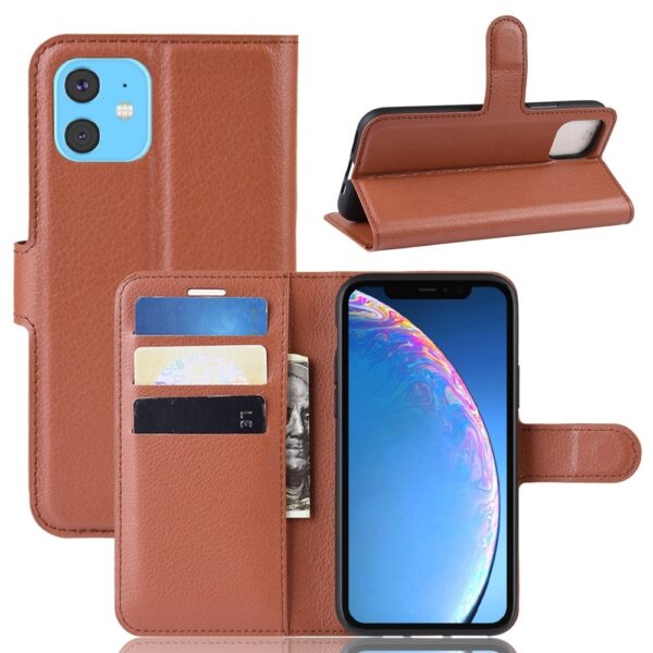 iPhone 11 Θήκη Βιβλίο Καφέ Litchi Texture Horizontal Flip Case Brown