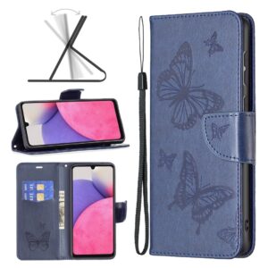 Samsung Galaxy A33 5G Θήκη Βιβλίο Μπλε Two Butterflies Embossing Phone Case Blue