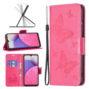 Samsung Galaxy A33 5G Θήκη Βιβλίο Φούξια Two Butterflies Embossing Phone Case Fuchsia