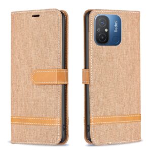 Xiaomi Redmi 12C Θήκη Βιβλίο Καφέ Color Block Denim Texture Phone Case Brown