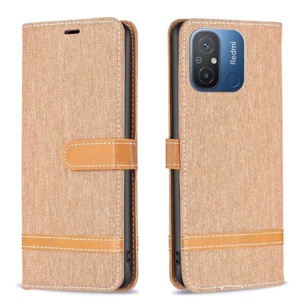 Xiaomi Redmi 12C Θήκη Βιβλίο Καφέ Color Block Denim Texture Phone Case Brown