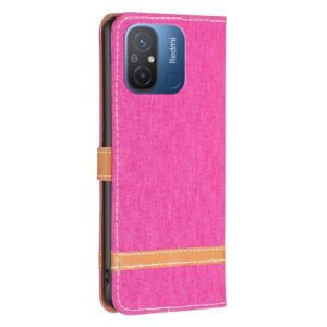 Xiaomi Redmi 12C Θήκη Βιβλίο Φούξια Color Block Denim Texture Phone Case Fuchsia