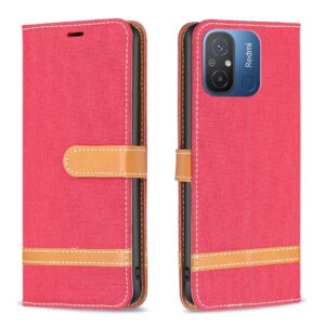 Xiaomi Redmi 12C Θήκη Βιβλίο Κόκκινο Color Block Denim Texture Phone Case Red