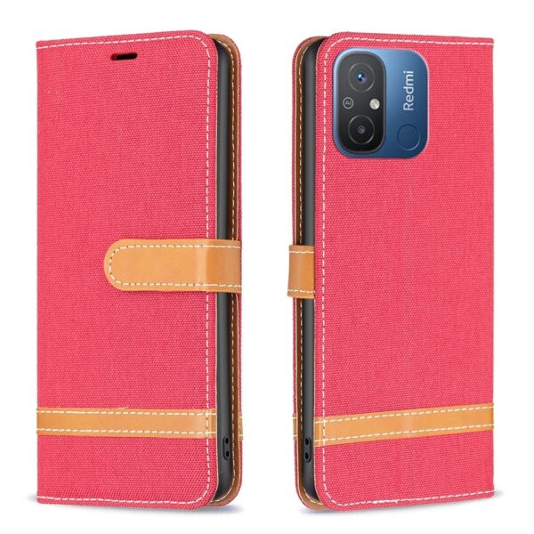 Xiaomi Redmi 12C Θήκη Βιβλίο Κόκκινο Color Block Denim Texture Phone Case Red